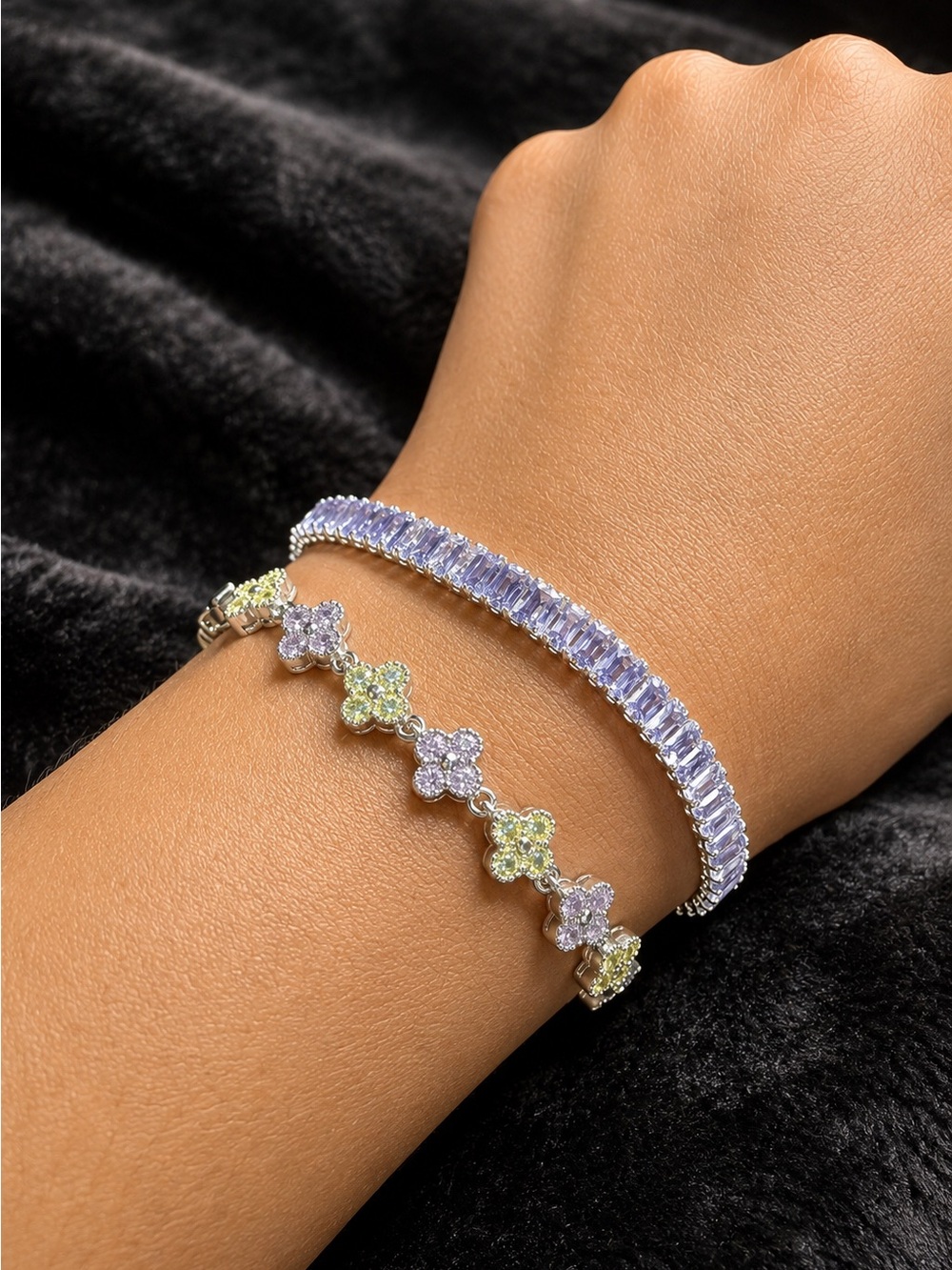 2piece lavender & pastel crystal bracelet set